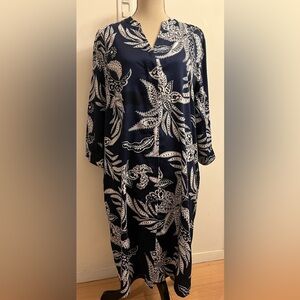 Olsen Cotton Tunic Dress Floral Navy & White V Neck
